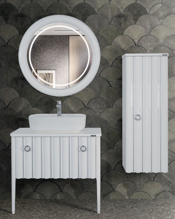 Lineart Lotus 100cm Banyo Dolabı Takımı Lotus 900 Beyaz Gümüş